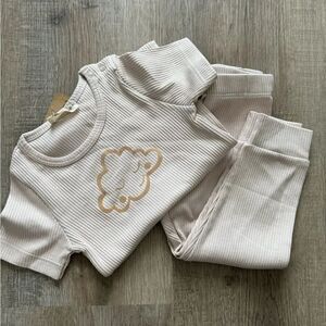 ORGANIC COTTON RIBBED PAJAMAS SET GENDER NEUTRAL NATURAL COLOR